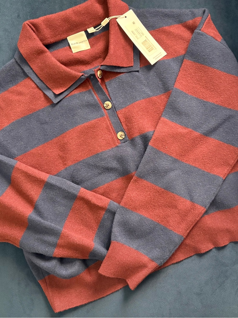 NWT 525 America Lennon double color striped rugby sweater Large - Picture 2 of 6
